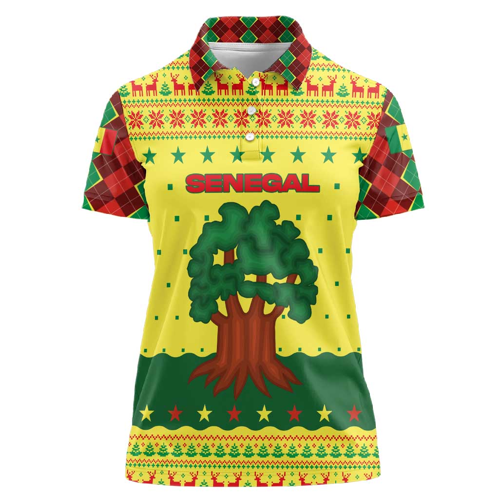 Senegal Christmas Women Polo Shirt Baobab Tree and National Coat of Arms Motif - African Pride