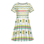 Senegal Christmas Kid Short Sleeve Dress Golden Lion and Festive Stars Motif - African Pride