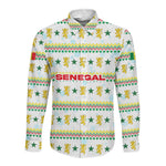 Senegal Christmas Long Sleeve Button Shirt Golden Lion and Festive Stars Motif - African Pride