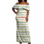 Senegal Christmas Off Shoulder Maxi Dress Golden Lion and Festive Stars Motif - African Pride