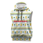 Senegal Christmas Sleeveless Hoodie Golden Lion and Festive Stars Motif - African Pride