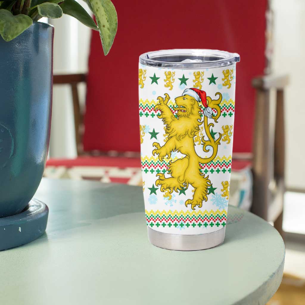 Senegal Christmas Tumbler Cup Golden Lion and Festive Stars Motif - African Pride