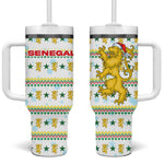 Senegal Christmas Tumbler With Handle Golden Lion and Festive Stars Motif - African Pride