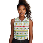 Senegal Christmas Women Sleeveless Polo Shirt Golden Lion and Festive Stars Motif - African Pride