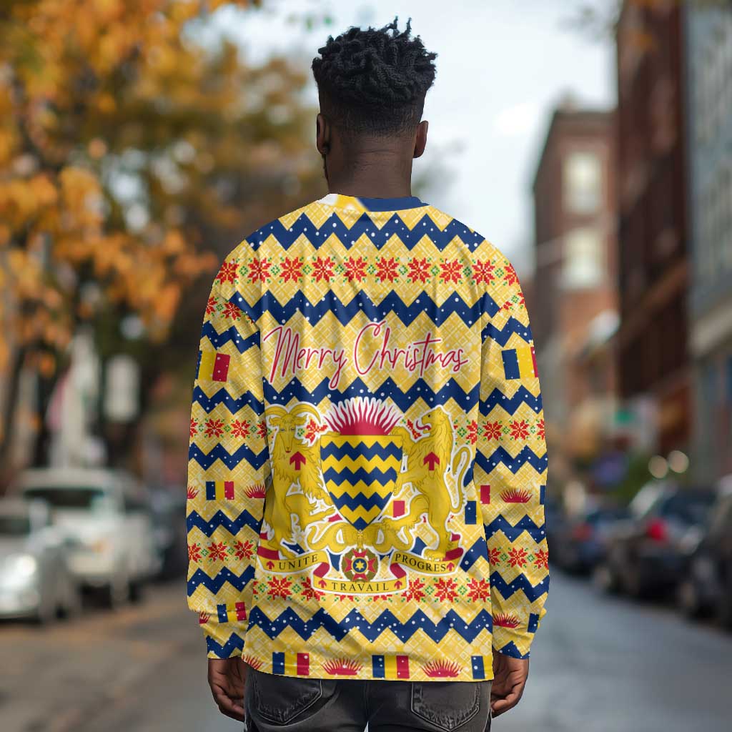 Chad Christmas Long Sleeve Shirt National Coat of Arms, and Festive Motif - African Pride