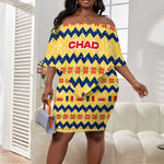 Chad Christmas Off Shoulder Short Dress National Coat of Arms, and Festive Motif - African Pride