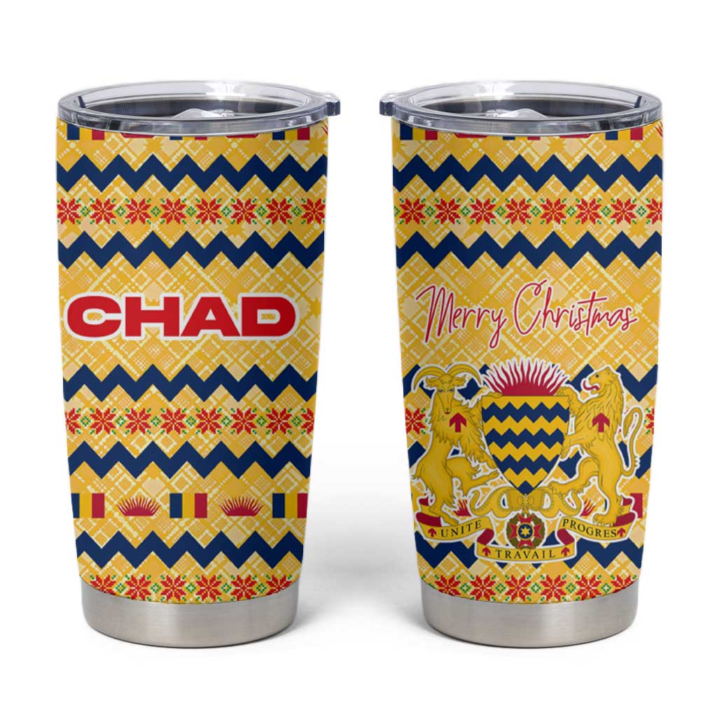 Chad Christmas Tumbler Cup National Coat of Arms, and Festive Motif - African Pride