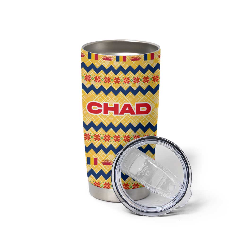Chad Christmas Tumbler Cup National Coat of Arms, and Festive Motif - African Pride