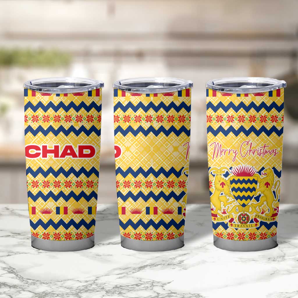 Chad Christmas Tumbler Cup National Coat of Arms, and Festive Motif - African Pride