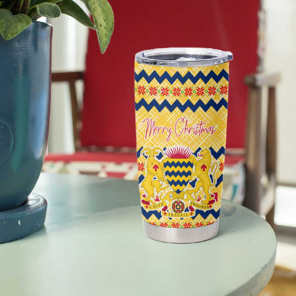 Chad Christmas Tumbler Cup National Coat of Arms, and Festive Motif - African Pride