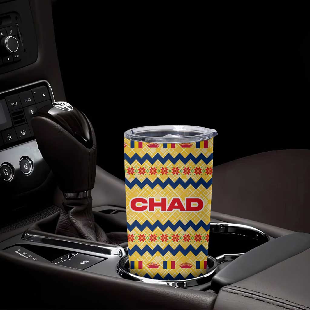 Chad Christmas Tumbler Cup National Coat of Arms, and Festive Motif - African Pride