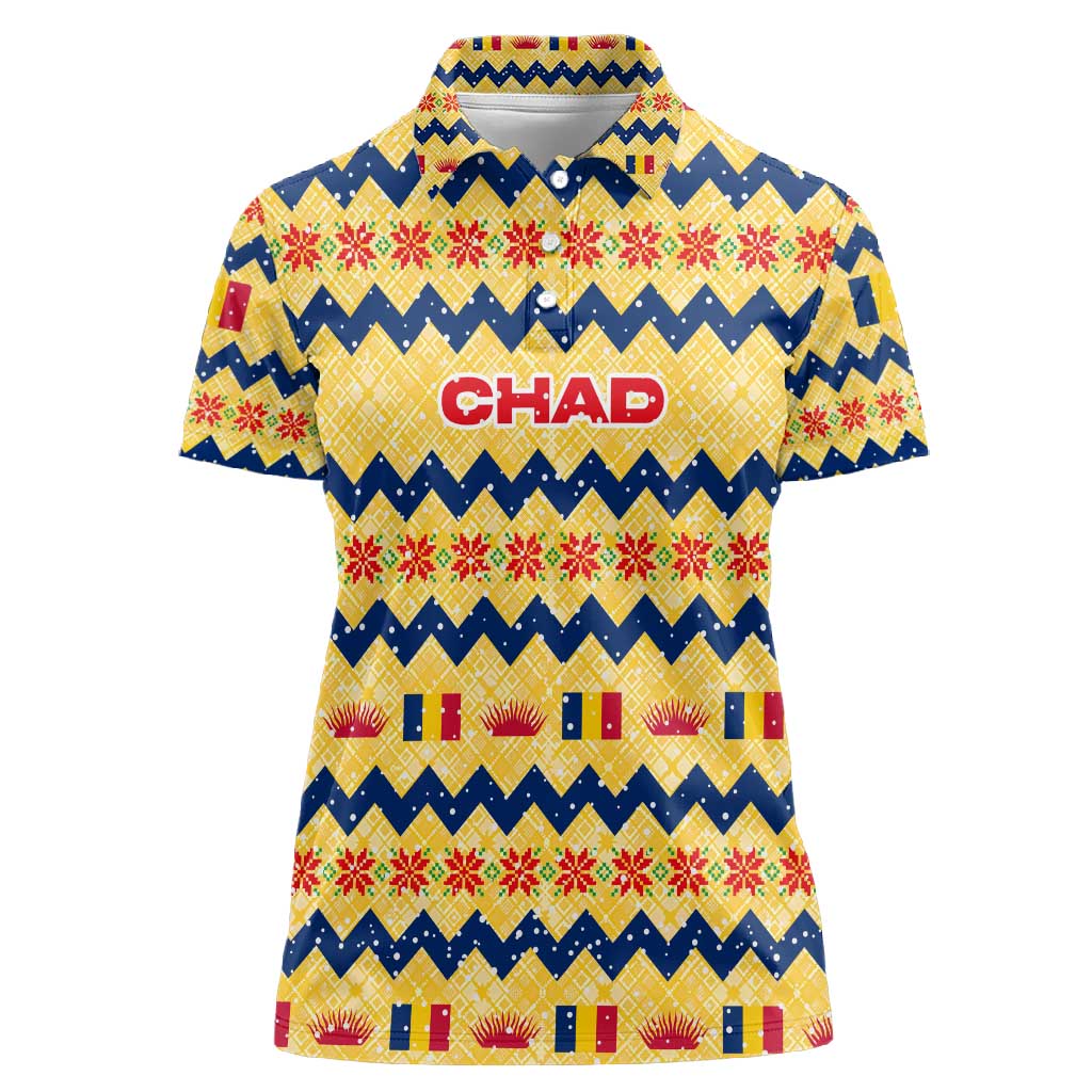 Chad Christmas Women Polo Shirt National Coat of Arms, and Festive Motif - African Pride