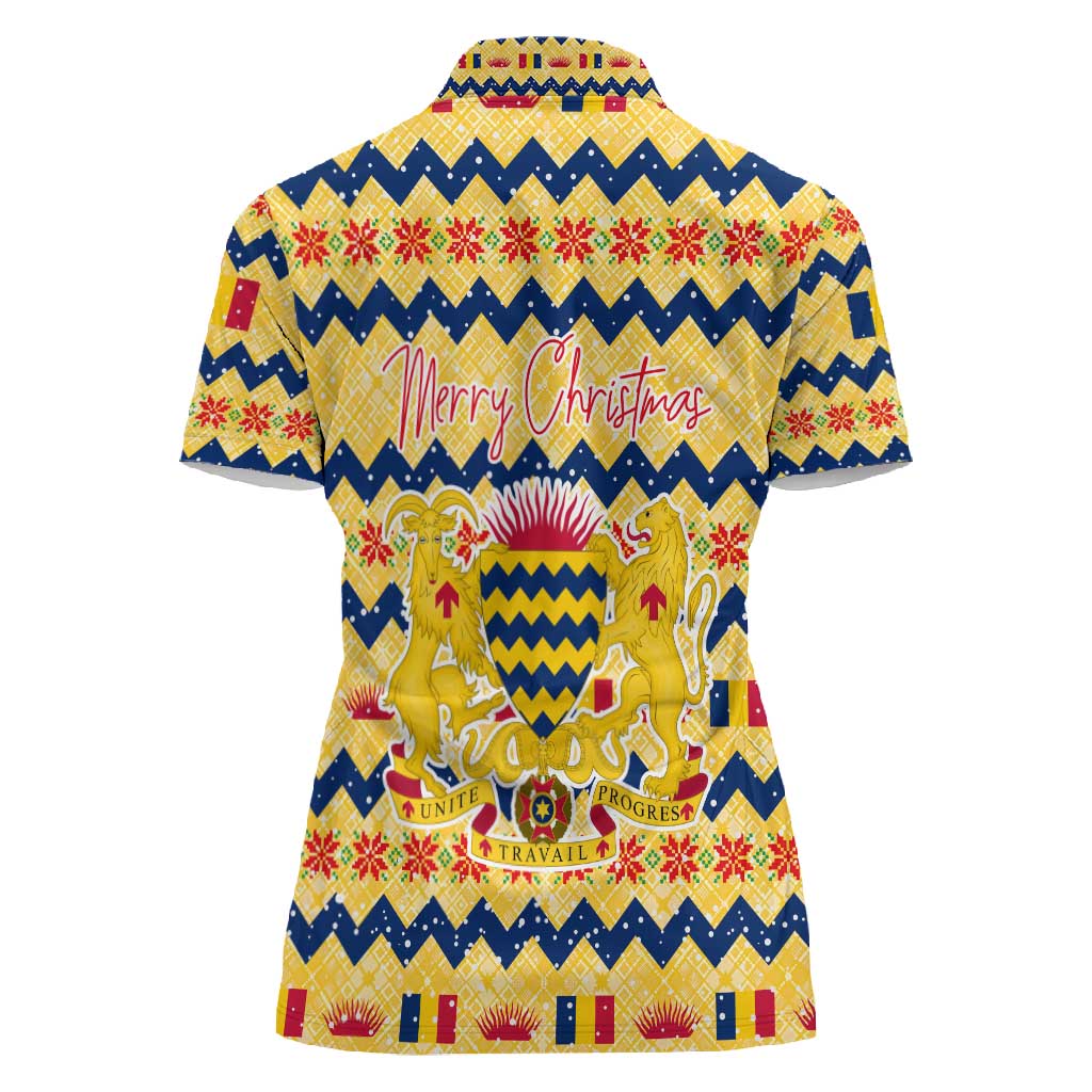 Chad Christmas Women Polo Shirt National Coat of Arms, and Festive Motif - African Pride
