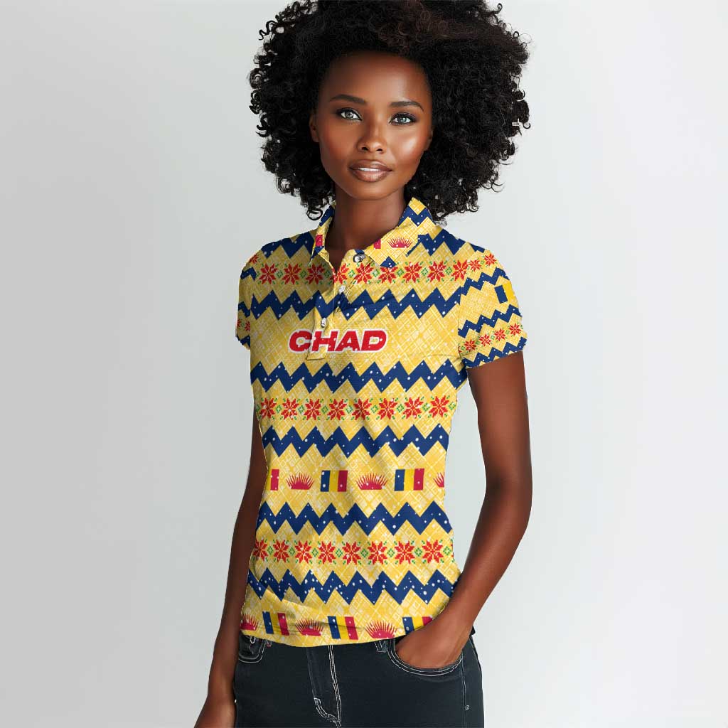 Chad Christmas Women Polo Shirt National Coat of Arms, and Festive Motif - African Pride