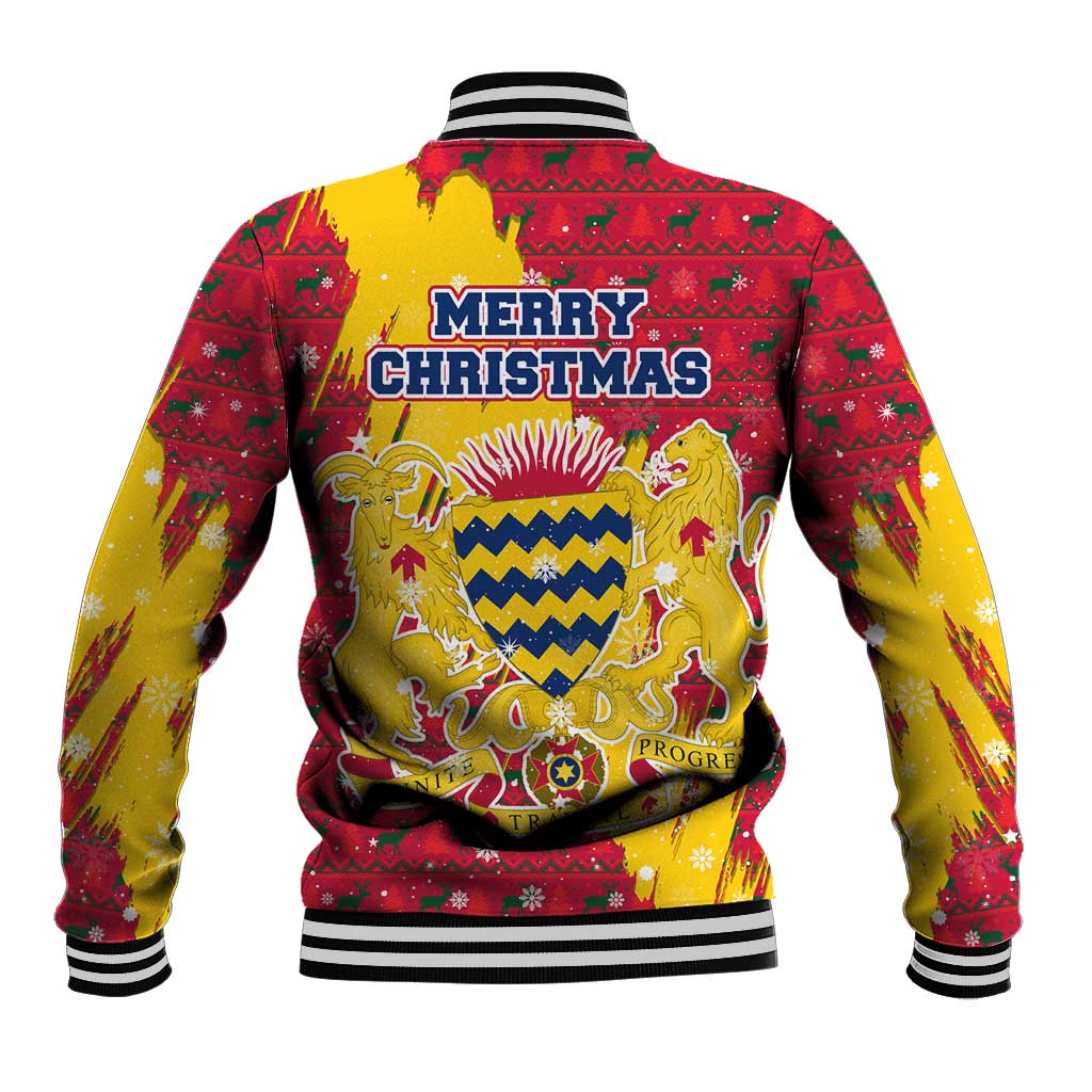 Chad Christmas Baseball Jacket National Coat of Arms and Snowflake Accents - African Pride