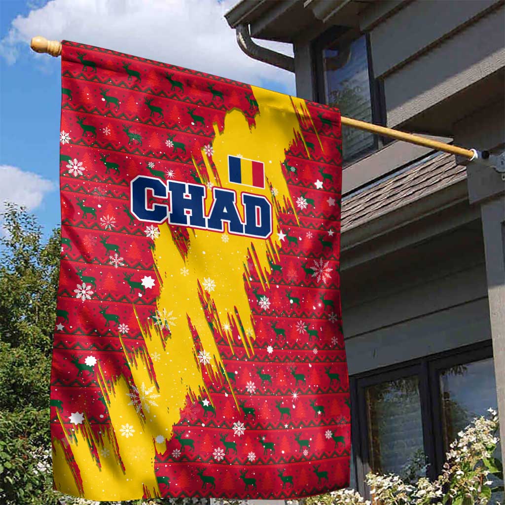 Chad Christmas Garden Flag National Coat of Arms and Snowflake Accents - African Pride