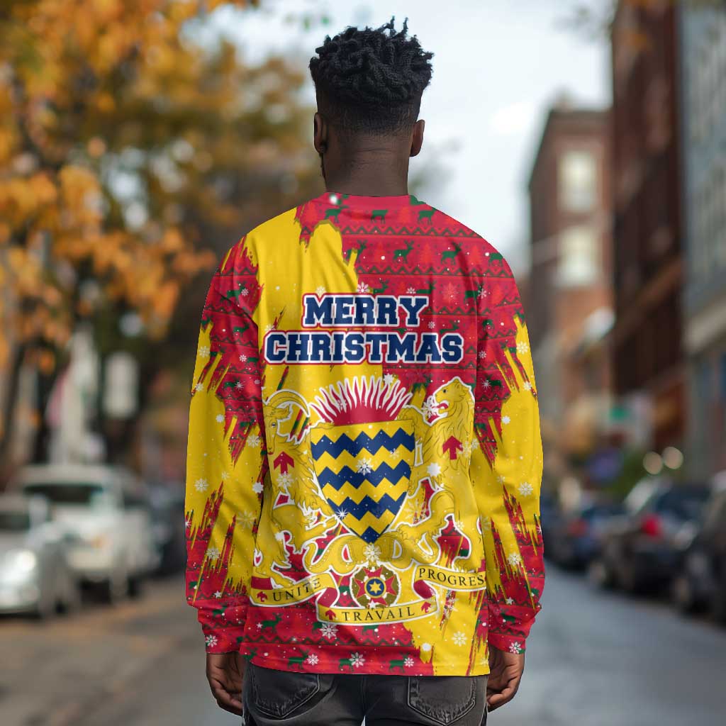 Chad Christmas Long Sleeve Shirt National Coat of Arms and Snowflake Accents - African Pride