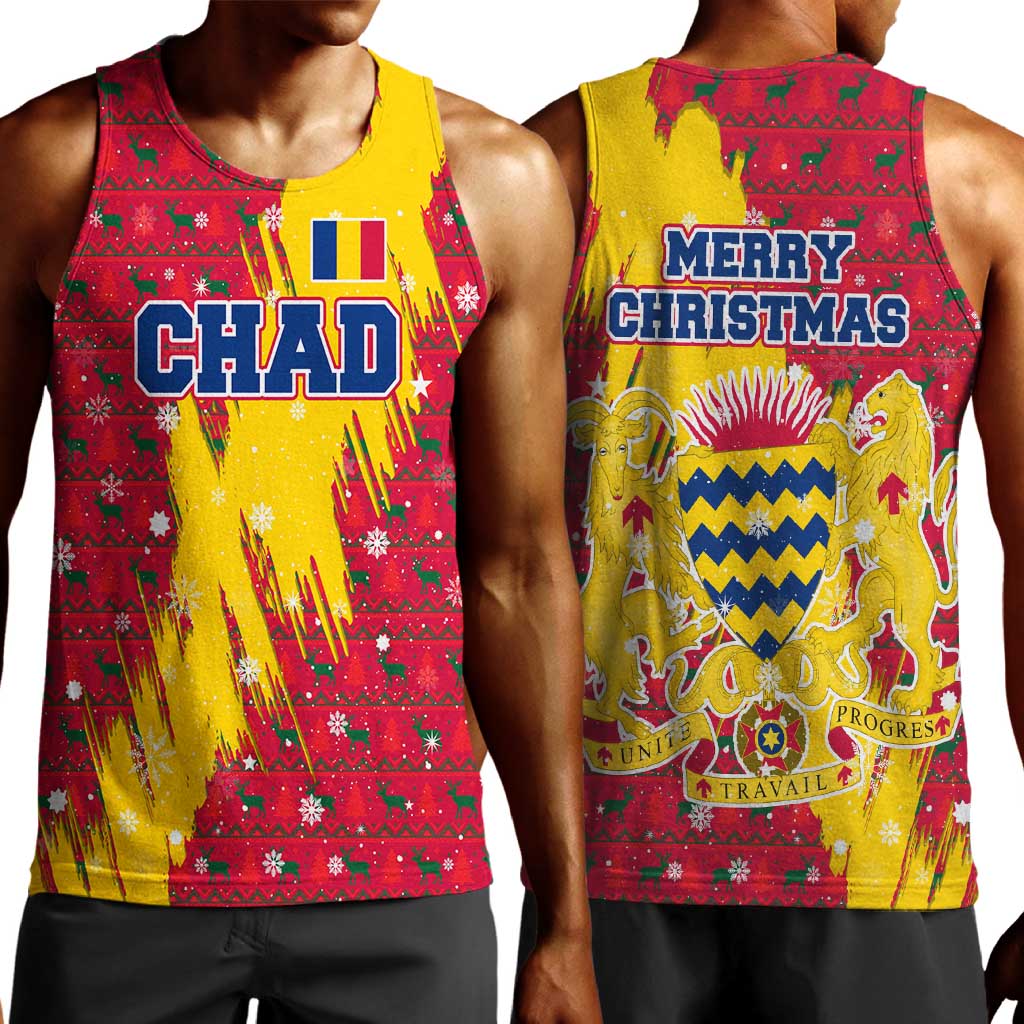 Chad Christmas Men Tank Top National Coat of Arms and Snowflake Accents - African Pride
