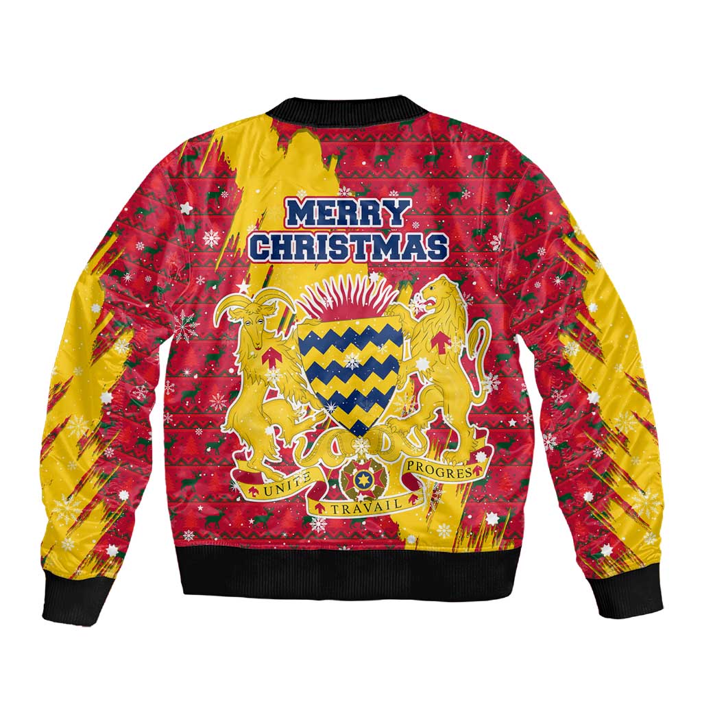 Chad Christmas Sleeve Zip Bomber Jacket National Coat of Arms and Snowflake Accents - African Pride