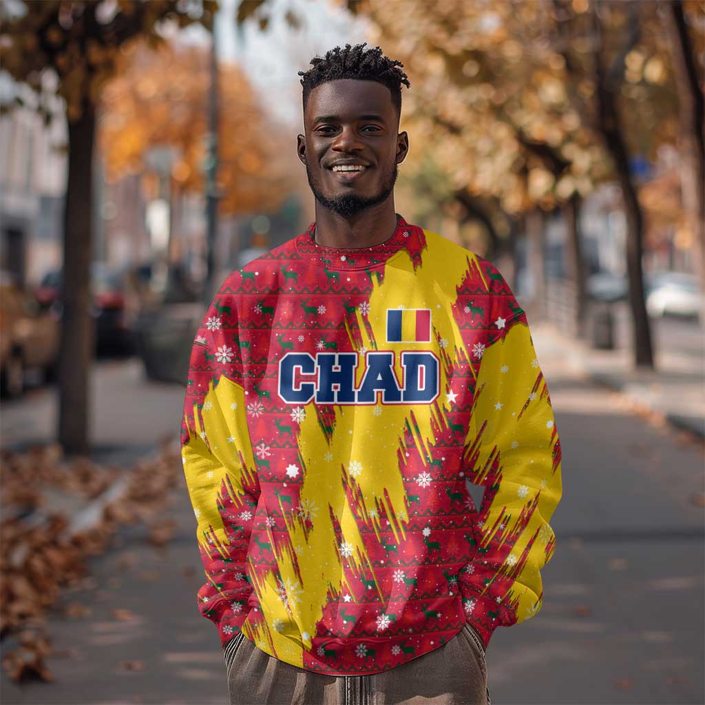 Chad Christmas Sweatshirt National Coat of Arms and Snowflake Accents - African Pride