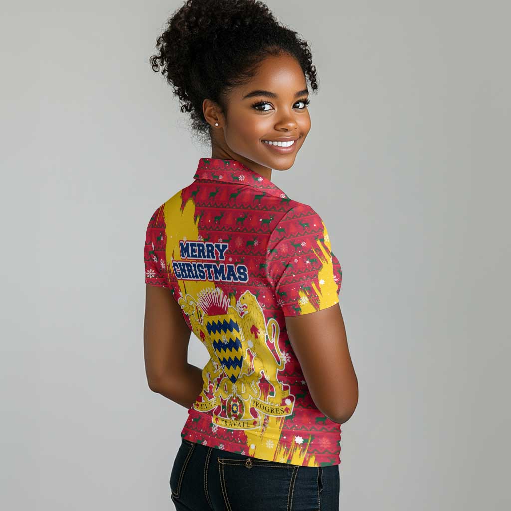 Chad Christmas Women Polo Shirt National Coat of Arms and Snowflake Accents - African Pride