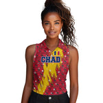 Chad Christmas Women Sleeveless Polo Shirt National Coat of Arms and Snowflake Accents - African Pride