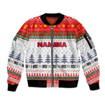 Namibia Christmas Sleeve Zip Bomber Jacket Coat of Arm National Flag Motif - African Pride