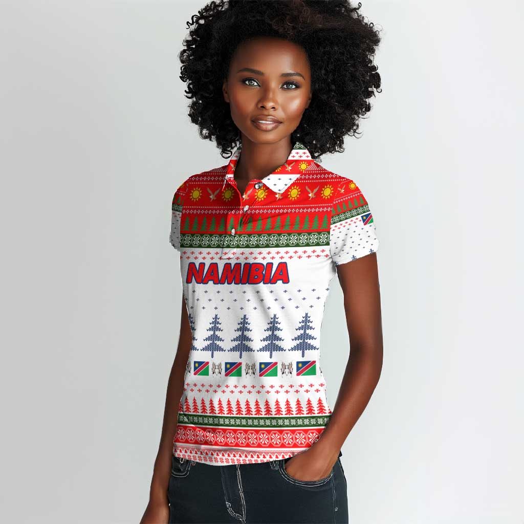 Namibia Christmas Women Polo Shirt Coat of Arm National Flag Motif - African Pride