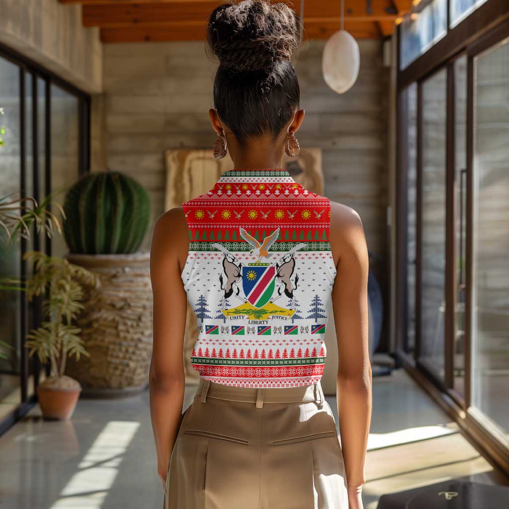 Namibia Christmas Women Sleeveless Polo Shirt Coat of Arm National Flag Motif - African Pride