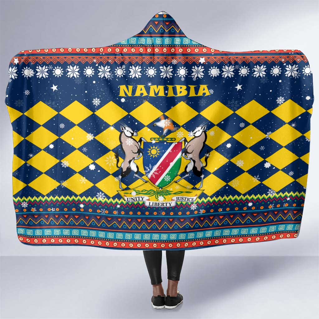 Namibia Christmas Hooded Blanket Coat of Arms and Flag Map Motif - African Pride