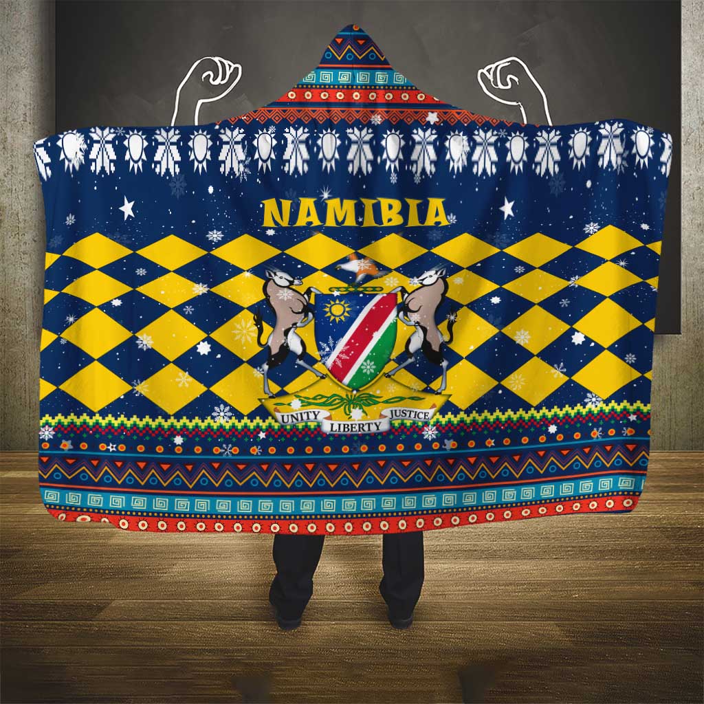 Namibia Christmas Hooded Blanket Coat of Arms and Flag Map Motif - African Pride