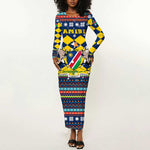 Namibia Christmas Long Sleeve Bodycon Dress Coat of Arms and Flag Map Motif - African Pride