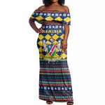 Namibia Christmas Off Shoulder Maxi Dress Coat of Arms and Flag Map Motif - African Pride