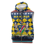 Namibia Christmas Sleeveless Zip Hoodie Coat of Arms and Flag Map Motif - African Pride