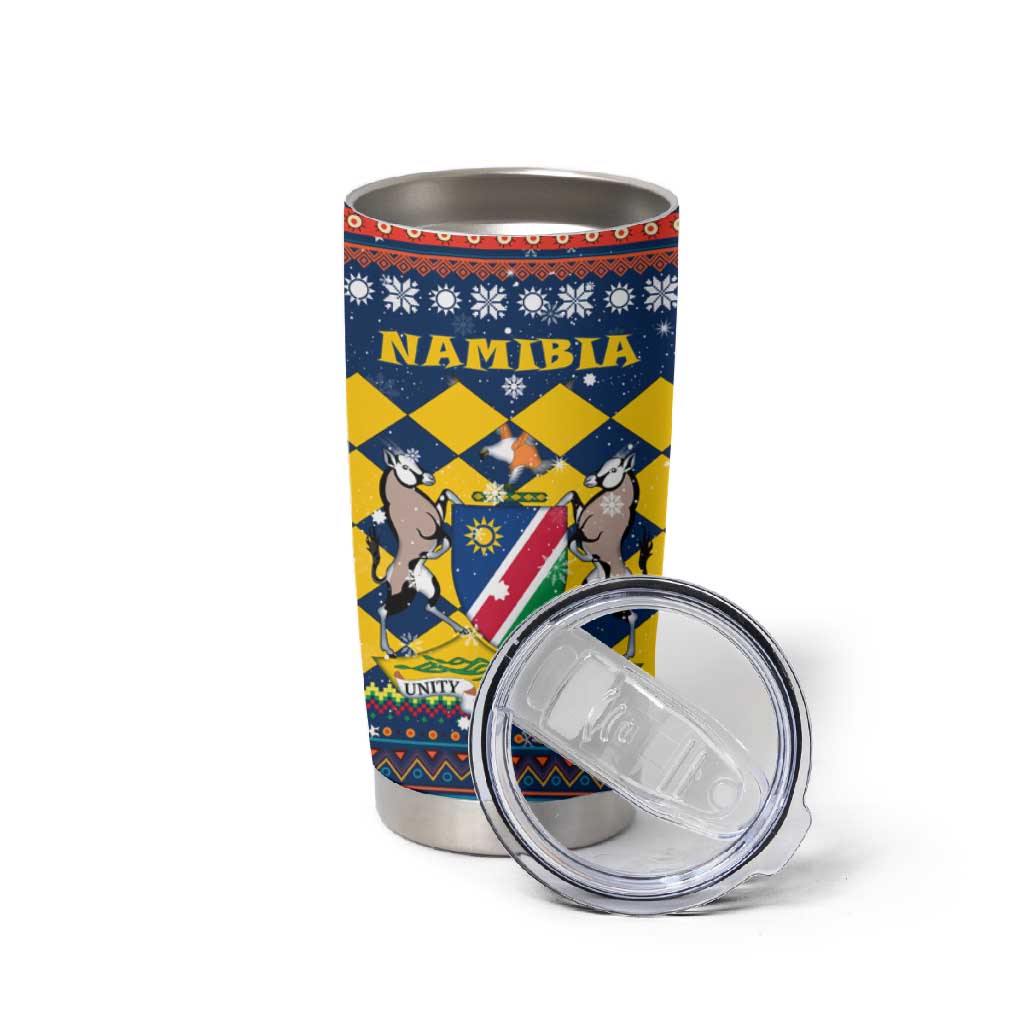 Namibia Christmas Tumbler Cup Coat of Arms and Flag Map Motif - African Pride