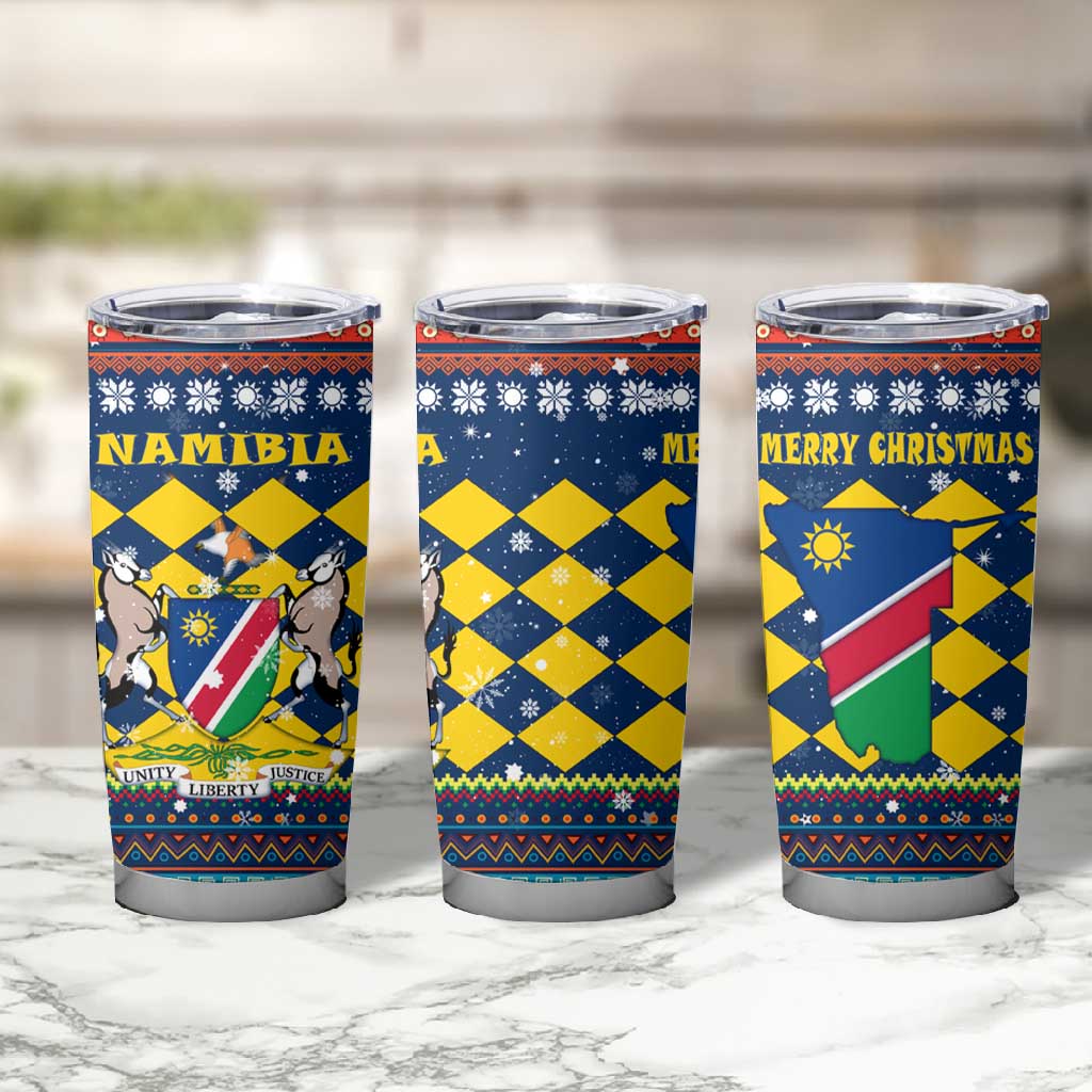 Namibia Christmas Tumbler Cup Coat of Arms and Flag Map Motif - African Pride