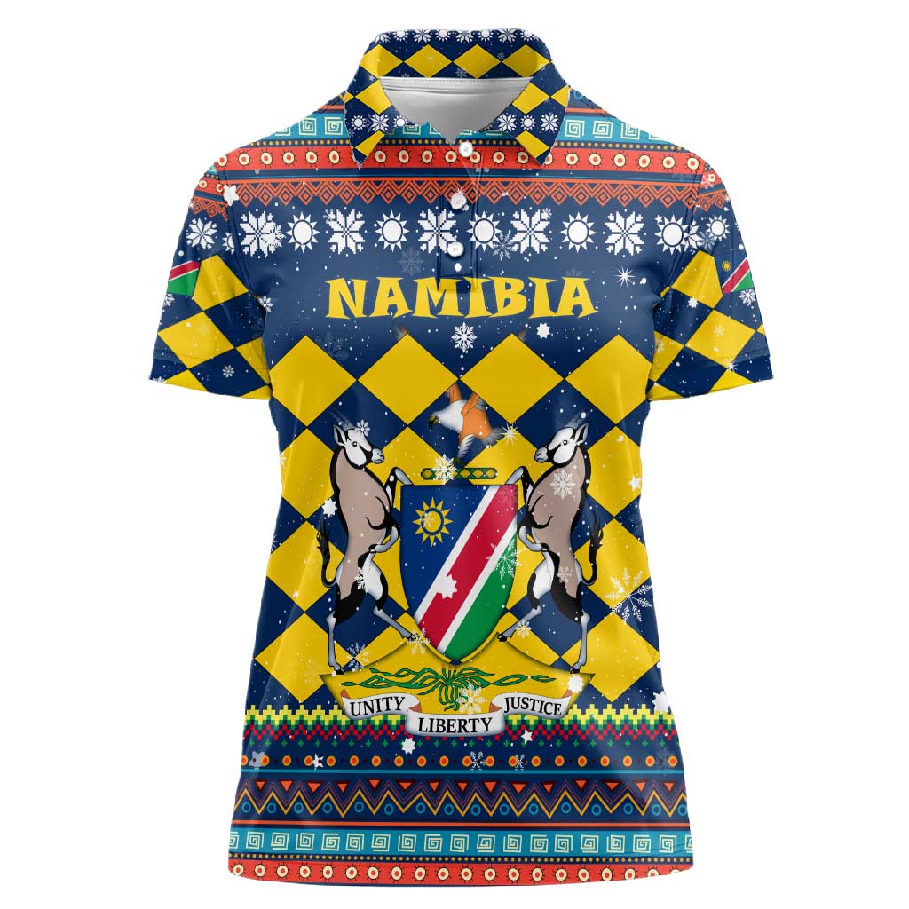 Namibia Christmas Women Polo Shirt Coat of Arms and Flag Map Motif - African Pride