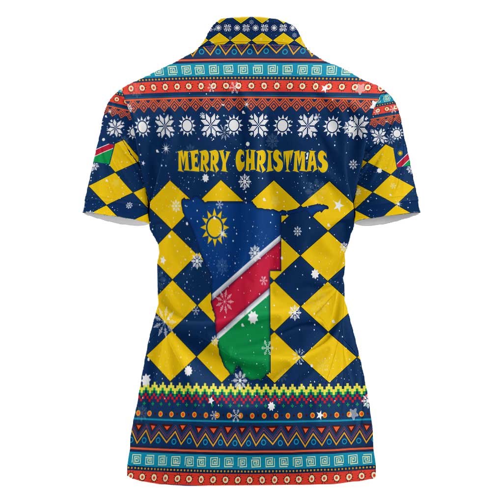 Namibia Christmas Women Polo Shirt Coat of Arms and Flag Map Motif - African Pride