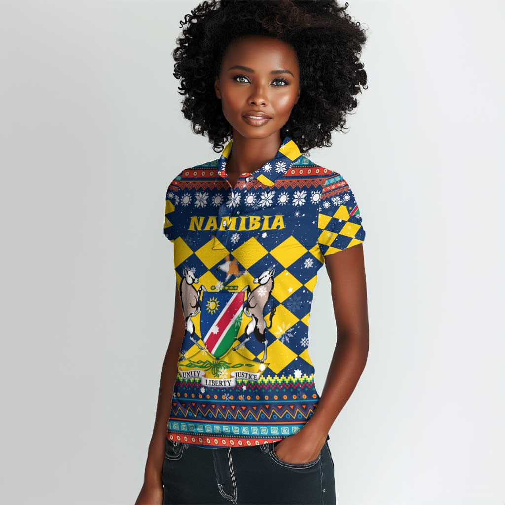 Namibia Christmas Women Polo Shirt Coat of Arms and Flag Map Motif - African Pride