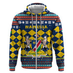 Namibia Christmas Zip Hoodie Coat of Arms and Flag Map Motif - African Pride