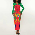 Mauritius Dodo Long Sleeve Bodycon Dress Flag Coat of Arms Traditional Patterns TS04