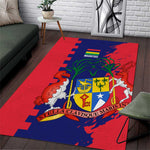 Afro Mauritius Area Rug Map Design with Flag Coat of Arms