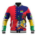 Afro Mauritius Baseball Jacket Map Design with Flag Coat of Arms