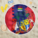 Afro Mauritius Beach Blanket Map Design with Flag Coat of Arms