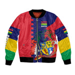 Afro Mauritius Bomber Jacket Map Design with Flag Coat of Arms
