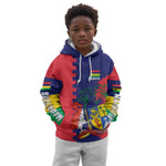 Afro Mauritius Kid Hoodie Map Design with Flag Coat of Arms
