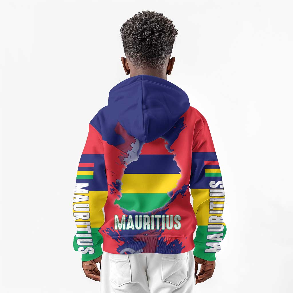 Afro Mauritius Kid Hoodie Map Design with Flag Coat of Arms