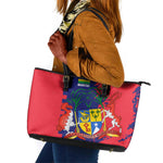 Afro Mauritius Leather Tote Bag Map Design with Flag Coat of Arms