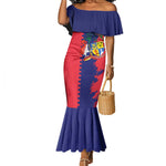 Afro Mauritius Mermaid Dress Map Design with Flag Coat of Arms