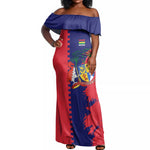 Afro Mauritius Off Shoulder Maxi Dress Map Design with Flag Coat of Arms